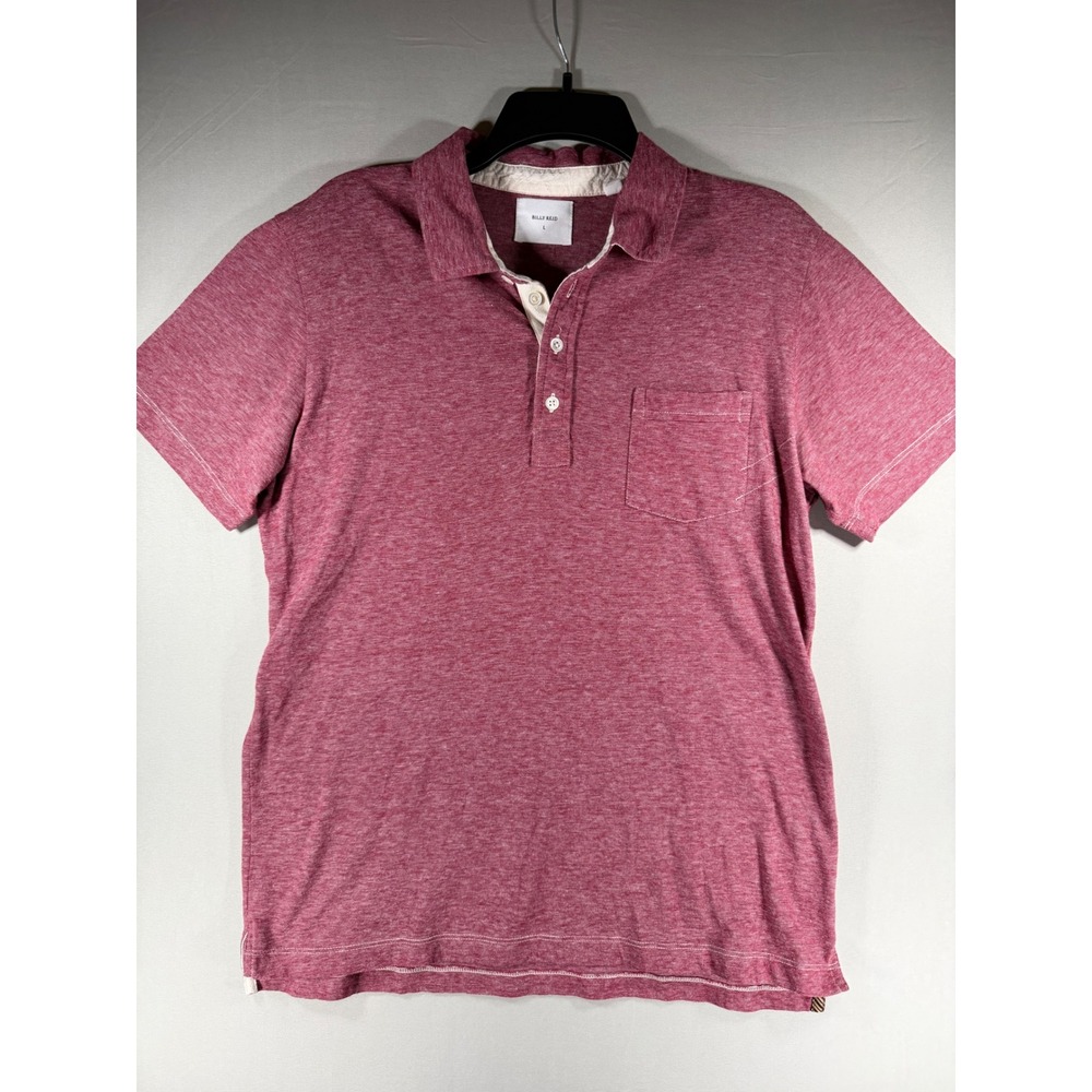 Billy Reid Mens Short Sleeve Polo Shirt Heather Red Stripe Pocket Size L